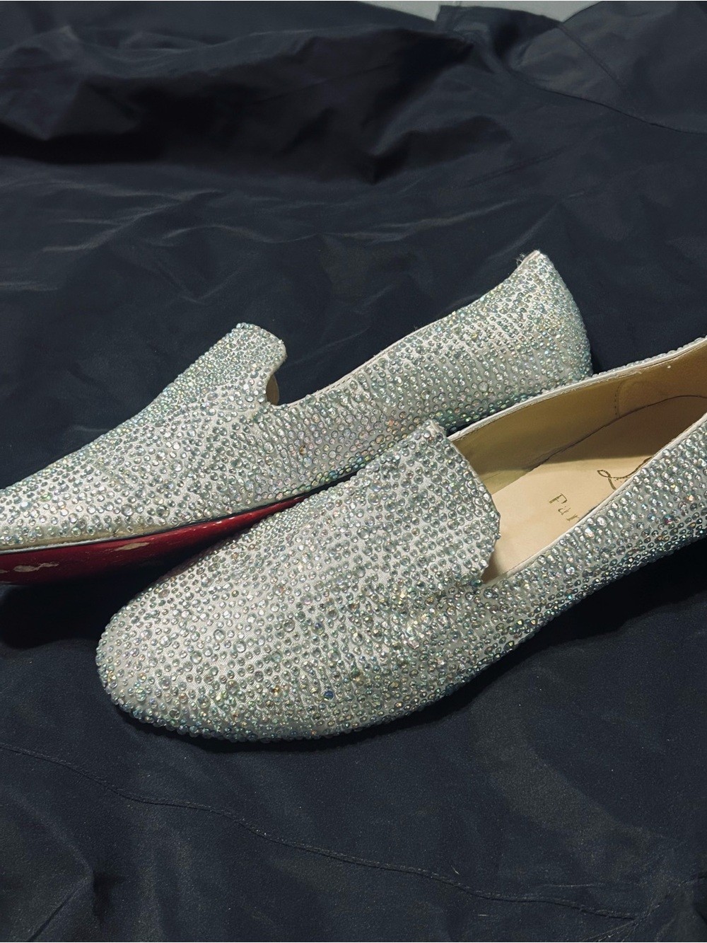 Christian Louboutin Crystal-Embellished Loafers - Silver Sparkle with Red Soles